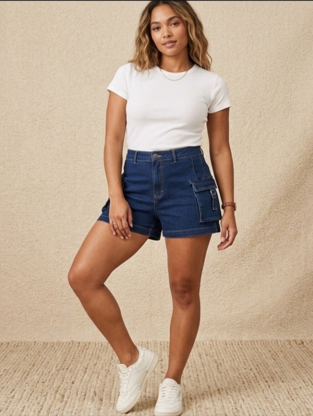 Luvamia Women's SZ 2x High Waisted  Denim Cargo Shorts Dark Wash Causal Fit